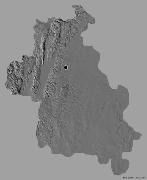 叙利亚省伊德利卜省的形状 其首都被隔离在纯色的背景下 Bilevel高程图 3D渲染 — 图库照片