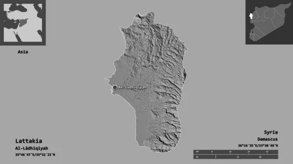 Lattakya Nın Şekli Suriye Eyaleti Başkenti Uzaklık Ölçeği Gösterimler Etiketler — Stok fotoğraf