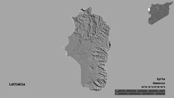Форма Латакії Провінції Сирія Столицею Ізольованою Твердому Тлі Масштаб Відстаней — стокове фото