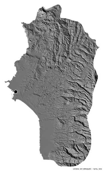 Kształt Lattakii Prowincja Syrii Stolicą Odizolowaną Białym Tle Dwupoziomowa Mapa — Zdjęcie stockowe