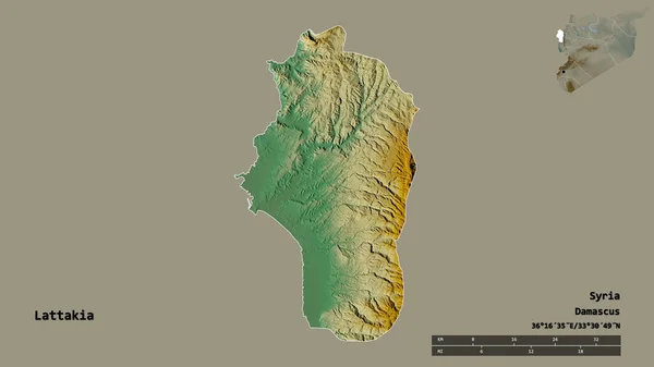 Forma Lattakia Província Síria Com Sua Capital Isolada Fundo Sólido — Fotografia de Stock