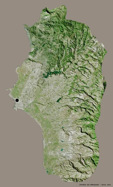 拉塔基亚形状 叙利亚省 其首都隔离在一个坚实的色彩背景 卫星图像 3D渲染 — 图库照片