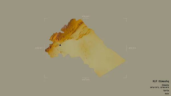 叙利亚省大马士革农村地区 在一个地理参照框的坚实背景上被隔离 地形浮雕图 3D渲染 — 图库照片