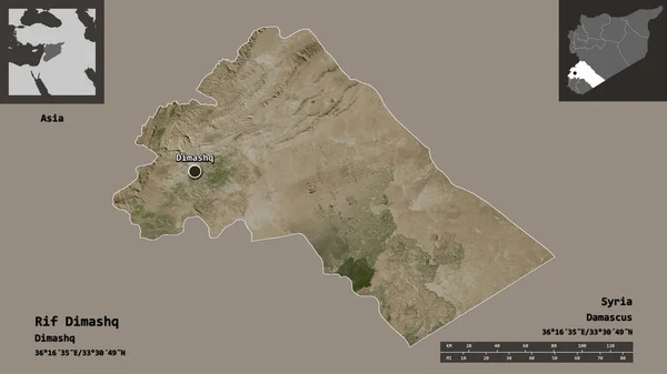 Shape Rif Dimashq Province Syria Its Capital Distance Scale Previews — Stock Photo, Image