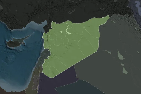 Forma Siria Separada Por Desaturación Las Áreas Vecinas Fronteras Mapa — Foto de Stock