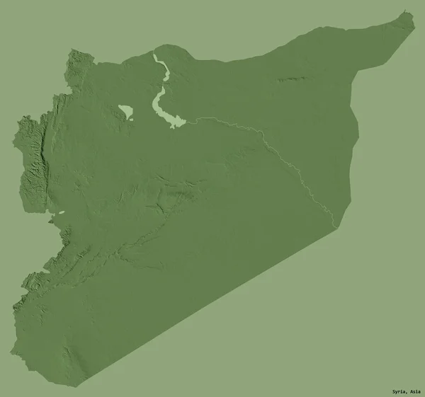 Форма Сирії Столицею Ізольованою Суцільному Кольоровому Фоні Кольорові Карти Висот — стокове фото