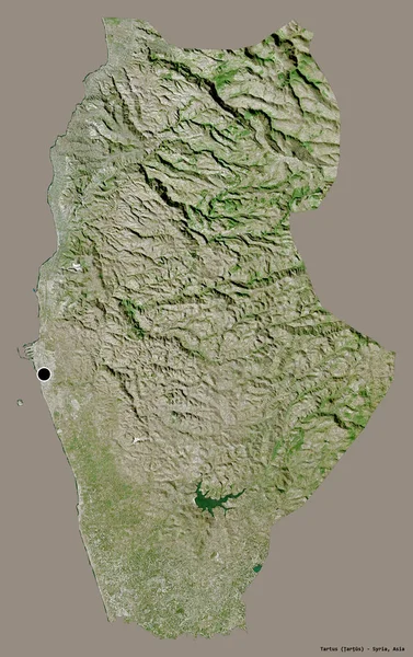 叙利亚塔尔图斯省的形状 其首都被隔离在纯色的背景下 卫星图像 3D渲染 — 图库照片