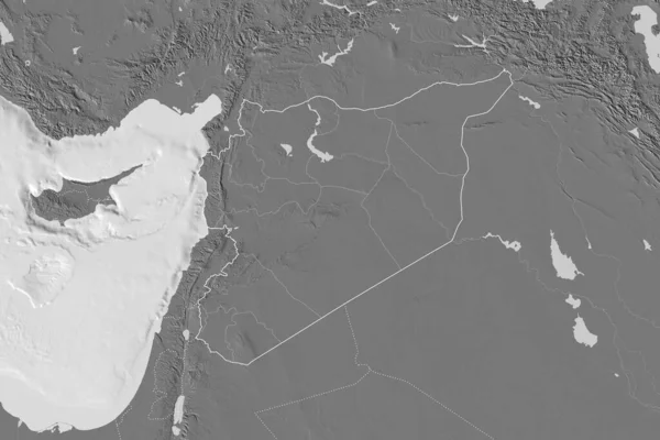 Área Extendida Siria Con Contorno País Fronteras Internacionales Regionales Mapa — Foto de Stock