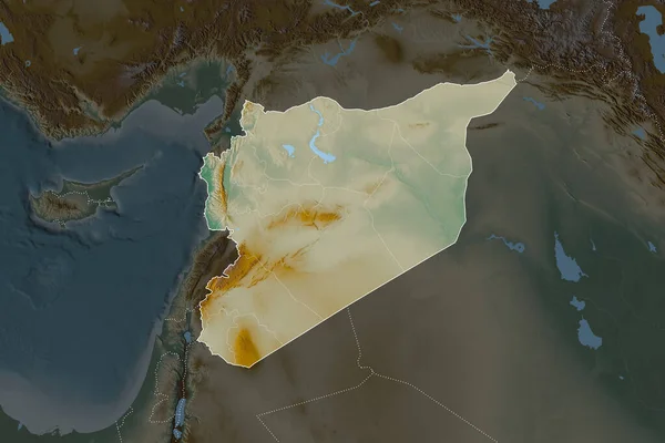 Tvar Sýrie Oddělený Odvodňováním Sousedních Oblastí Hranice Topografická Reliéfní Mapa — Stock fotografie