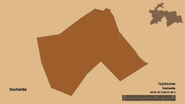 Form Dushanbe Regionen Tadzjikistan Med Dess Huvudstad Isolerad Solid Bakgrund — Stockfoto