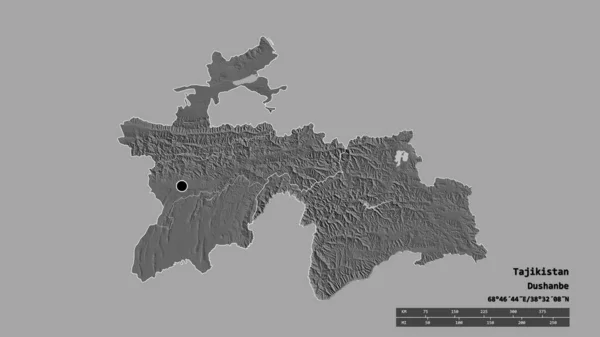 Desaturated Shape Tajikistan Its Capital Main Regional Division Separated Gorno — Stock Photo, Image