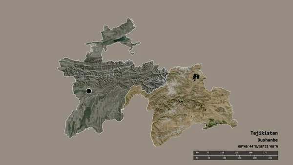 Forma Dessaturada Tajiquistão Com Sua Capital Principal Divisão Regional Área — Fotografia de Stock