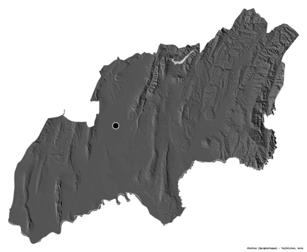 タジキスタン地方のハットロンの形で 首都は白い背景に孤立している 標高マップ 3Dレンダリング — ストック写真