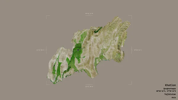 タジキスタンの地域であるハットロンの地域は 洗練された境界ボックス内の強固な背景に隔離されています ラベル 衛星画像 3Dレンダリング — ストック写真
