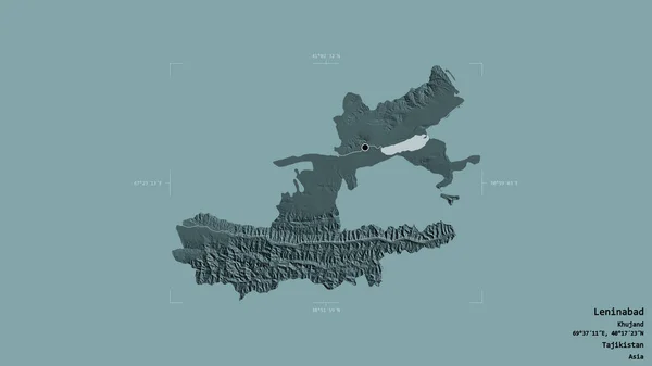 塔吉克斯坦列宁纳巴德地区 以坚实的背景隔离在一个地理参照框中 彩色高程图 3D渲染 — 图库照片