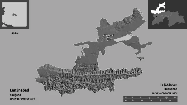 Forma Leninabad Região Tajiquistão Sua Capital Escala Distância Previews Rótulos — Fotografia de Stock