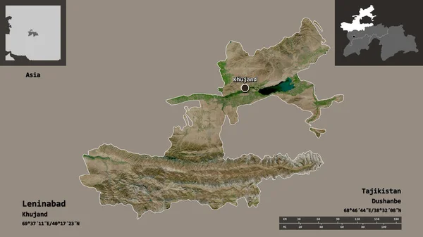 レニングラード タジキスタンの地域 首都の形状 距離スケール プレビューおよびラベル 衛星画像 3Dレンダリング — ストック写真