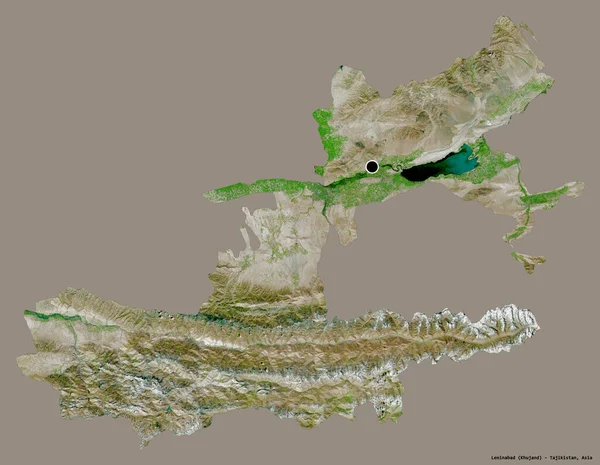 タジキスタンの領域であるレニンバードの形で その首都はしっかりとした色背景に隔離されています 衛星画像 3Dレンダリング — ストック写真