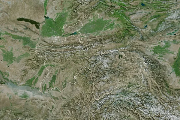 タジキスタンの国の概要 国際および地域の国境との拡大地域 衛星画像 3Dレンダリング — ストック写真