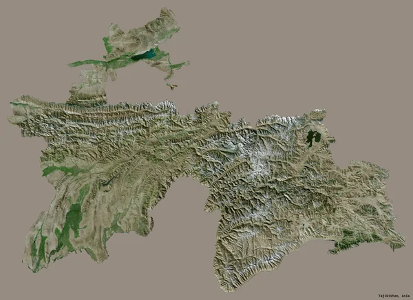 Tvar Tádžikistánu Hlavním Městem Izolovaným Pevném Barevném Pozadí Satelitní Snímky — Stock fotografie