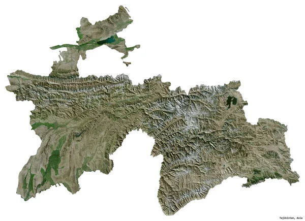 Forma Tayikistán Con Capital Aislada Sobre Fondo Blanco Imágenes Satélite — Foto de Stock
