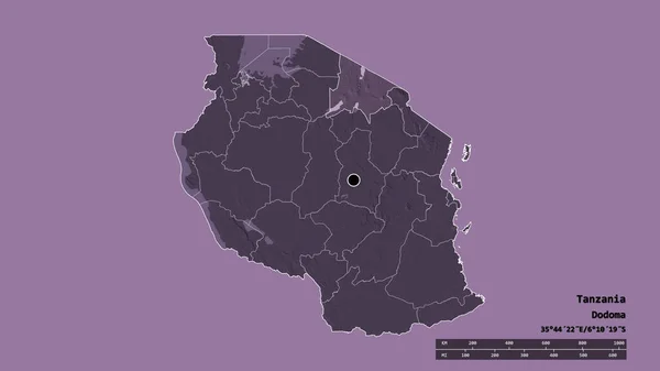 Die Ungesättigte Form Tansanias Mit Seiner Hauptstadt Der Wichtigsten Regionalen — Stockfoto