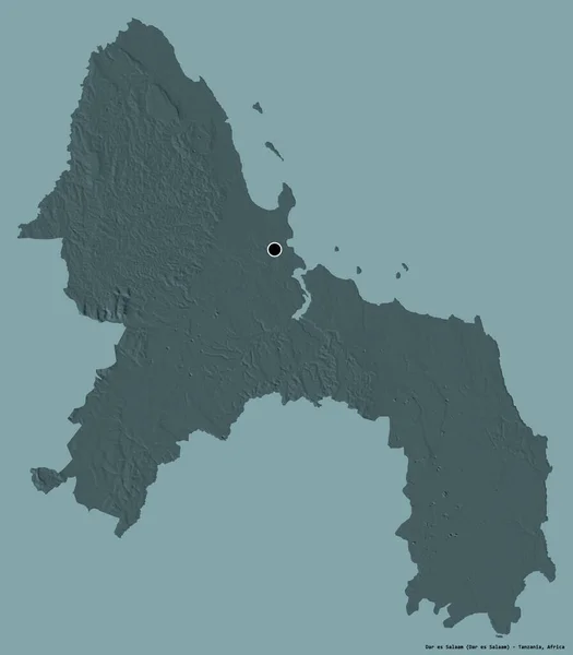 タンザニア地方のダルエスサラームの形で その首都はしっかりとした色の背景に隔離されています 色の標高マップ 3Dレンダリング — ストック写真