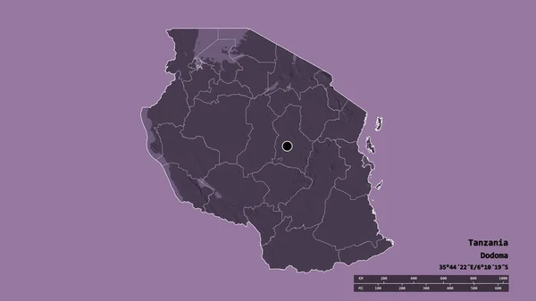 Die Ungesättigte Form Tansanias Mit Seiner Hauptstadt Der Wichtigsten Regionalen — Stockfoto