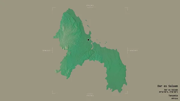 タンザニアの地域であるダール サラーム地域は 洗練された境界の箱の中にしっかりとした背景に隔離されています ラベル 地形図 3Dレンダリング — ストック写真