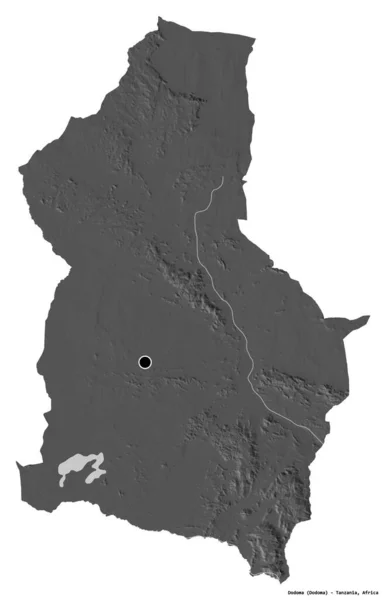 タンザニアのドドマの形で 首都は白い背景に孤立しています 標高マップ 3Dレンダリング — ストック写真