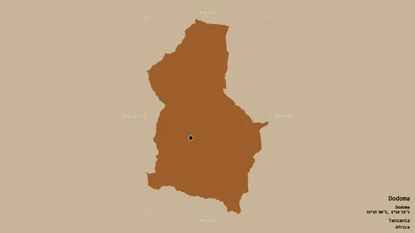 Obszar Dodoma Region Tanzanii Odizolowany Solidnym Tle Georeferencyjnej Skrzynce Granicznej — Zdjęcie stockowe