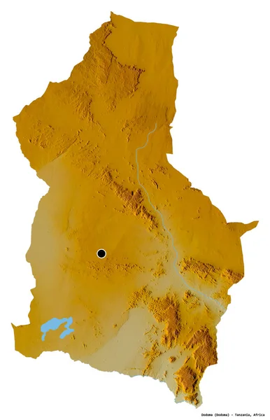 Форма Додоми Регіону Танзанії Столицею Ізольованою Білому Тлі Карта Рельєфу — стокове фото