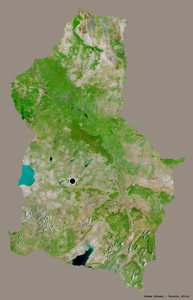 タンザニアの領域であるドドーマの形で その首都はしっかりとした色背景に隔離されています 衛星画像 3Dレンダリング — ストック写真