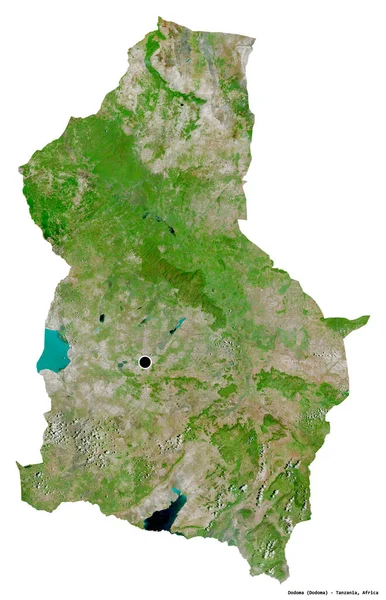 坦桑尼亚地区多多玛的形状 其首都被白色背景隔离 卫星图像 3D渲染 — 图库照片