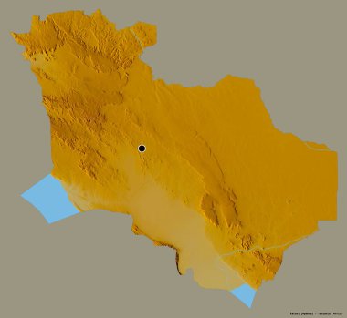 Katavi 'nin şekli, Tanzanya bölgesi, başkenti katı renk arkaplanı ile izole edilmiş. Topografik yardım haritası. 3B görüntüleme