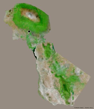 Kilimanjaro 'nun şekli, Tanzanya bölgesi, başkenti katı bir renk arkaplanı ile izole edilmiş. Uydu görüntüleri. 3B görüntüleme