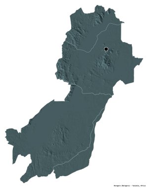Tanzanya 'nın Morogoro bölgesi, başkenti beyaz arka planda izole edilmiş. Renkli yükseklik haritası. 3B görüntüleme