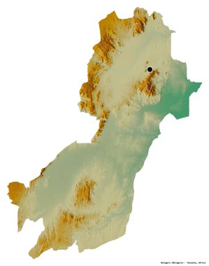 Tanzanya 'nın Morogoro bölgesi, başkenti beyaz arka planda izole edilmiş. Topografik yardım haritası. 3B görüntüleme