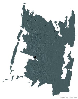 Tanzanya 'nın başkenti Pemba North' un beyaz arka planda izole edilmiş hali. Renkli yükseklik haritası. 3B görüntüleme