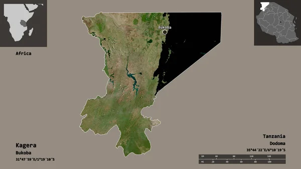 カゲーラの形状 タンザニアの地域 およびその首都 距離スケール プレビューおよびラベル 衛星画像 3Dレンダリング — ストック写真