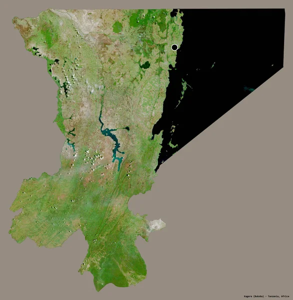 Форма Кагеры Региона Танзании Столицей Изолированной Сплошном Цветном Фоне Спутниковые — стоковое фото