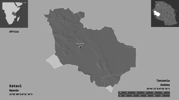 Forma Katavi Región Tanzania Capital Escala Distancia Vistas Previas Etiquetas — Foto de Stock