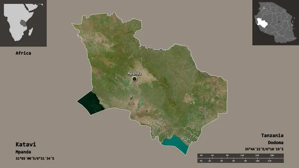 Tvar Katavi Oblasti Tanzanie Jejího Hlavního Města Měřítko Vzdálenosti Náhledy — Stock fotografie