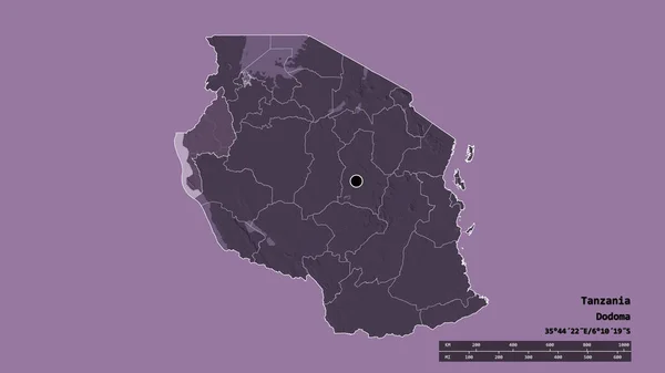 Forma Desnaturalizada Tanzania Con Capital División Regional Principal Área Separada —  Fotos de Stock