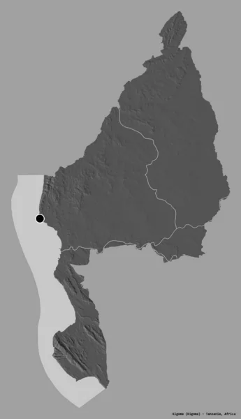 Форма Кигомы Региона Танзании Столицей Изолированной Сплошном Цветном Фоне Карта — стоковое фото