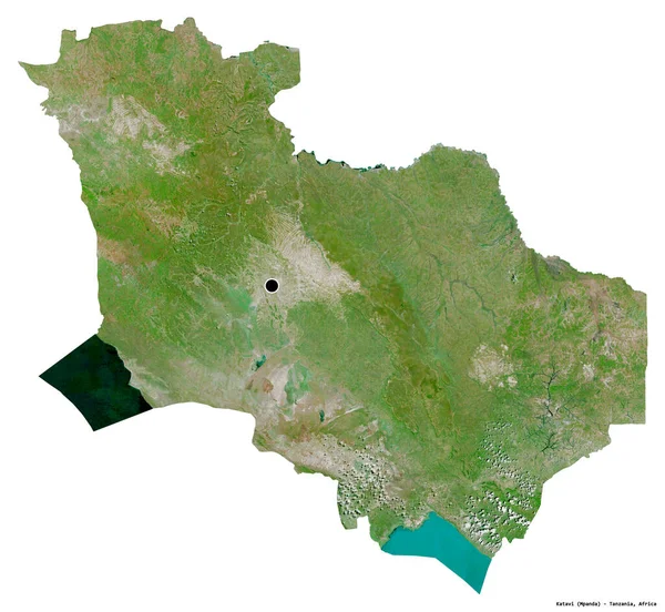 坦桑尼亚地区卡塔维的形状 其首都被白色背景隔离 卫星图像 3D渲染 — 图库照片