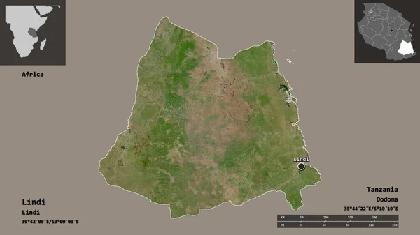 Forma Lindi Región Tanzania Capital Escala Distancia Vistas Previas Etiquetas —  Fotos de Stock