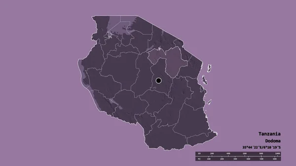 Forma Dessaturada Tanzânia Com Sua Capital Principal Divisão Regional Área — Fotografia de Stock