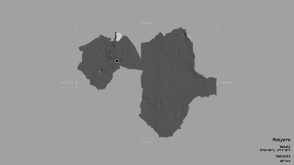 Area Manyara Region Tanzania Isolated Solid Background Georeferenced Bounding Box — Stock Photo, Image