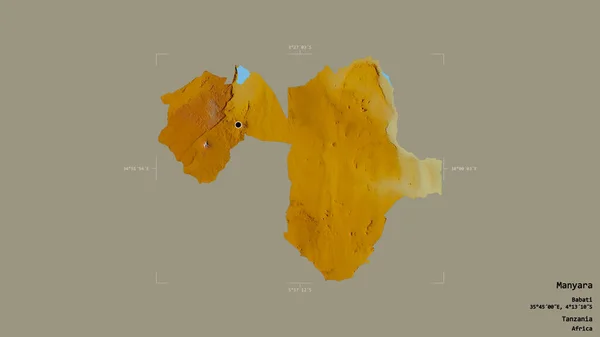 Obszar Manyara Region Tanzanii Odizolowany Solidnym Tle Georeferencyjnym Polu Granicznym — Zdjęcie stockowe